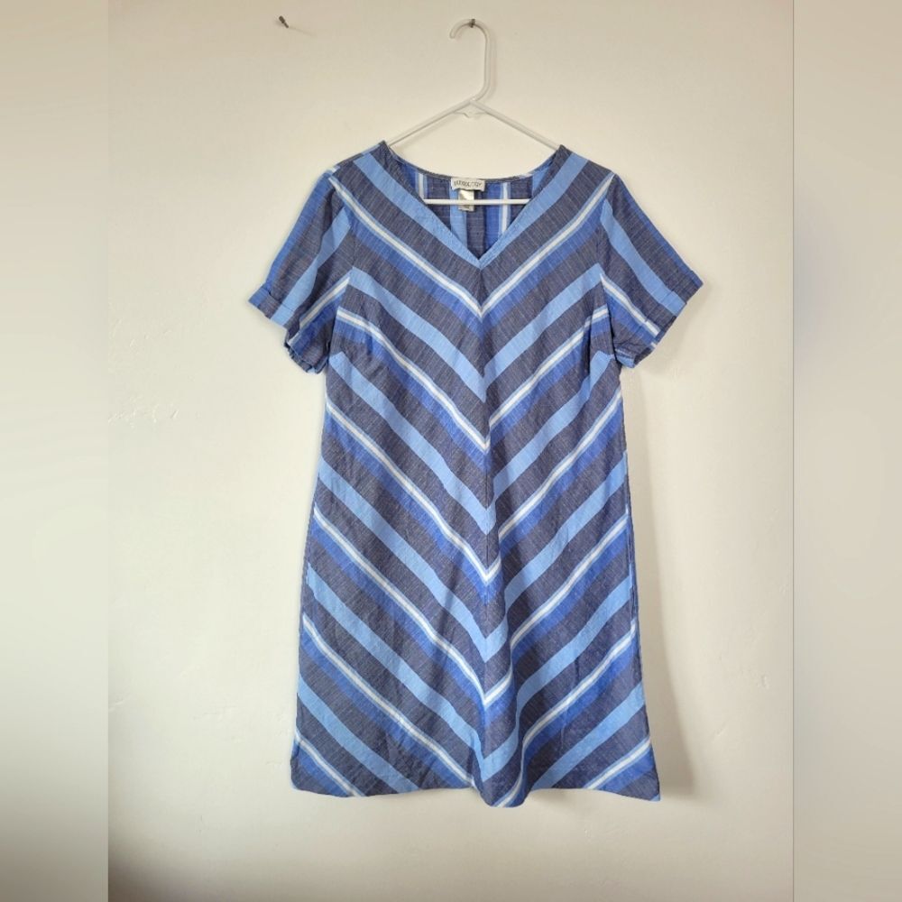 Luxology Blue Stripe Dress Cotton Blend Coastal Nautical Yacht Preppy Hippie L